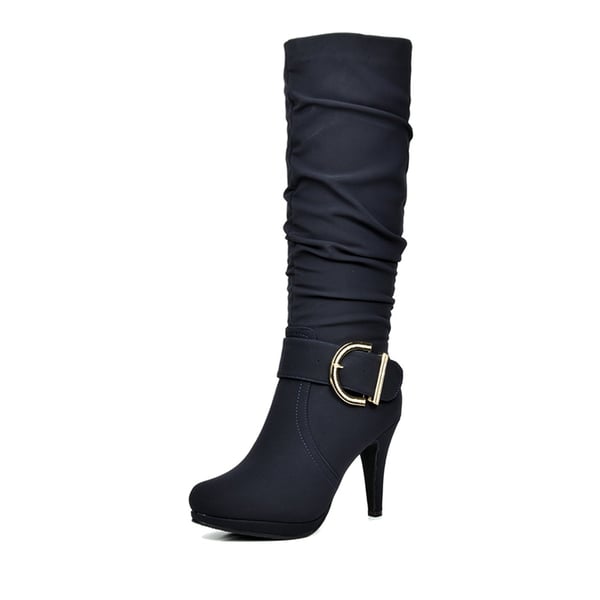 Women's Winter High Heel Knee High Boots - DARK BLUE -  0